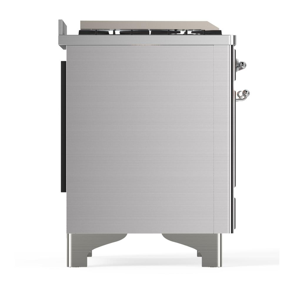 Ilve UM36FNR3SSC Ilve Um36Fnr3Ssc Majestic Iii 36 Inch Dual Fuel Range With 6 Black Brass Burners And Griddle, Dual Function Burner Up To 25,000 Btu (Triple Glass Door, Stainless Steel, Chrome, Natural Gas)