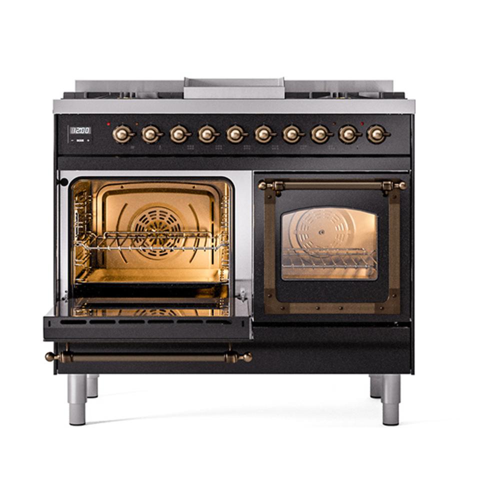 Ilve UND40FNMPBKBLP Ilve Und40Fnmpbkblp Nostalgie Ii Noblesse 40" Dual Fuel Range (Liquid Propane, Triple Glass Door, Glossy Black, Burnished)