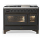 Ilve UM48FNR3MGB Ilve Um48Fnr3Mgb Majestic Iii 48 Inch Dual Fuel Range With 8 Burners And Griddle, Dual Function Burner Up To 25,000 Btu (Natural Gas, Triple Glass Door, Graphite Matte, Burnished)
