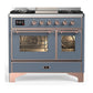 Ilve UMD40FNR3BGP Ilve Umd40Fnr3Bgp Majestic Iii 40 Inch Dual Fuel Range With 6 Burners And Griddle, Dual Function Burner Up To 25,000 Btu (Natural Gas, Triple Glass Door, Blue Grey, Copper)