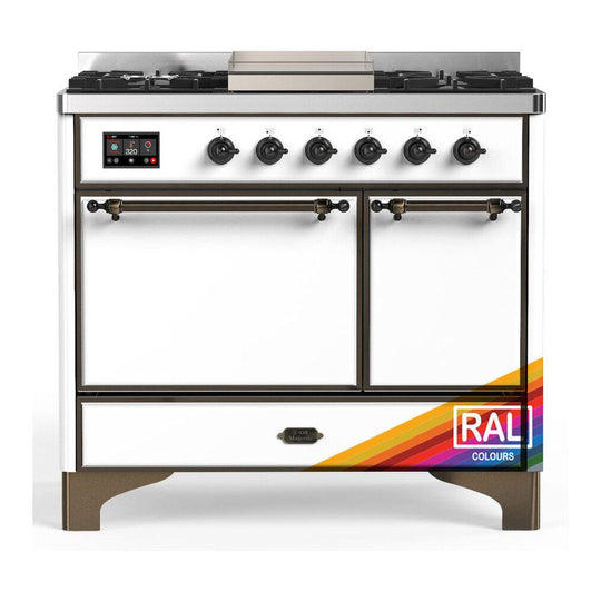 Ilve UMD40FQNR3RABLP Ilve Umd40Fqnr3Rablp Majestic Iii 40 Inch Dual Fuel Range With 6 Burners And Griddle, Dual Function Burner Up To 25,000 Btu (Liquid Propane, Solid Door, Ral, Burnished)