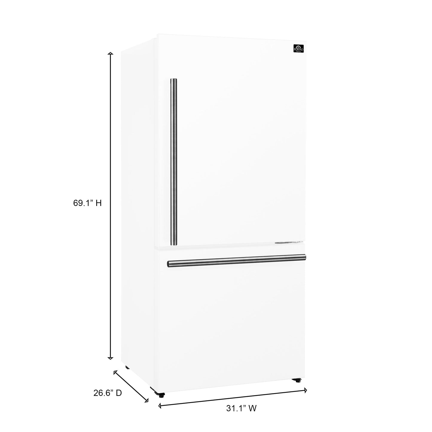 Forno FFFFD178531WHT Forno Milano Espresso 31-Inch Bottom Freezer Refrigerator, White, 17.2 Cu.Ft Capacity, Energy Efficient