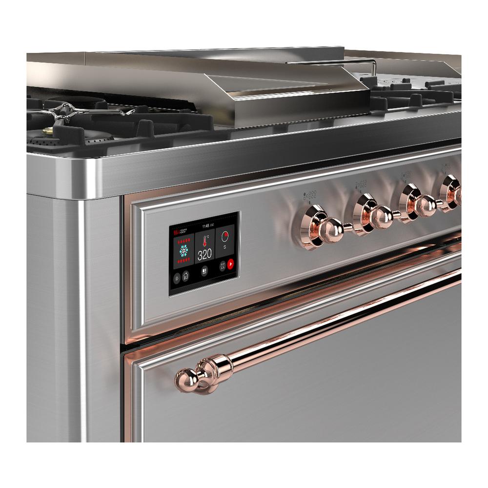 Ilve UM60FSQNR3SSPLP Ilve Um60Fsqnr3Ssplp Majestic Iii 60 Inch Dual Fuel Range With 7 Burners, Griddle And French Top, Dual Function Burner With Up To 25,000 Btu (Liquid Propane, Solid Door, Stainless Steel, Copper)