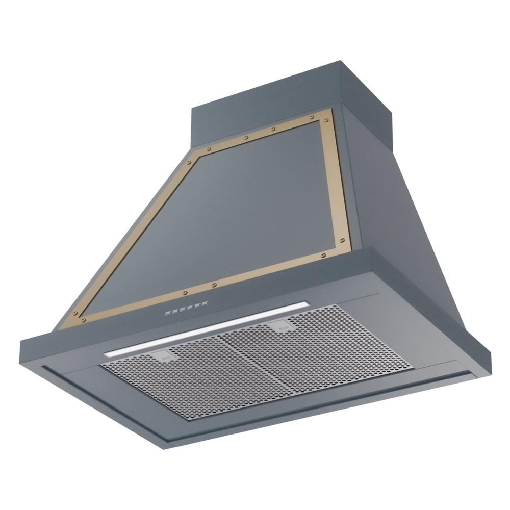 Ilve UANB30BGG Ilve Uanb30Bgg Nostalgie Ii Noblesse 30 Inch Range Hood With 600 Cfm (Blue Grey, Brass)