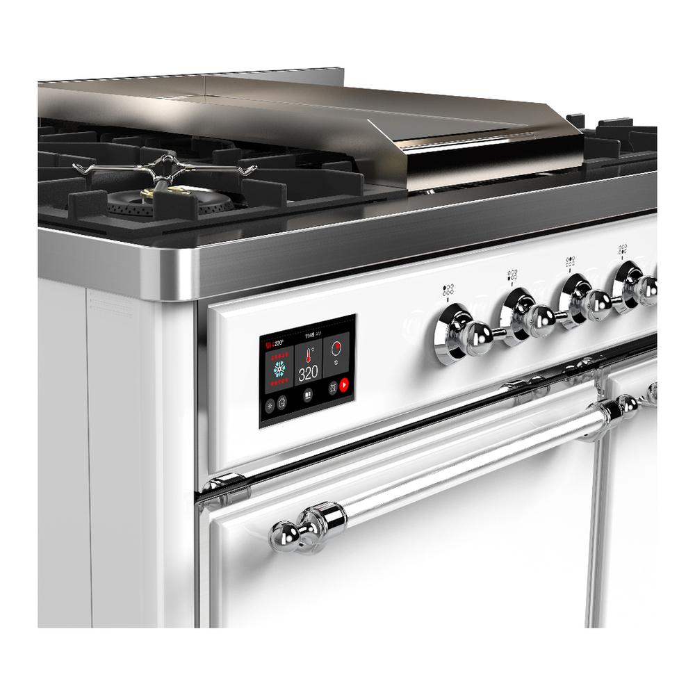 Ilve UMD40FQNR3WHCLP Ilve Umd40Fqnr3Whclp Majestic Iii 40 Inch Dual Fuel Range With 6 Burners And Griddle, Dual Function Burner Up To 25,000 Btu (Liquid Propane, Solid Door, White, Chrome)