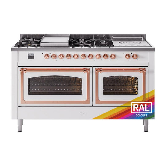 Ilve UN60FSNMPRAPLP Ilve Un60Fsnmpraplp Nostalgie Ii Noblesse 60" Dual Fuel Range (7 Sealed Burners + Griddle + French Top, Liquid Propane, Triple Glass Door, Ral, Copper)