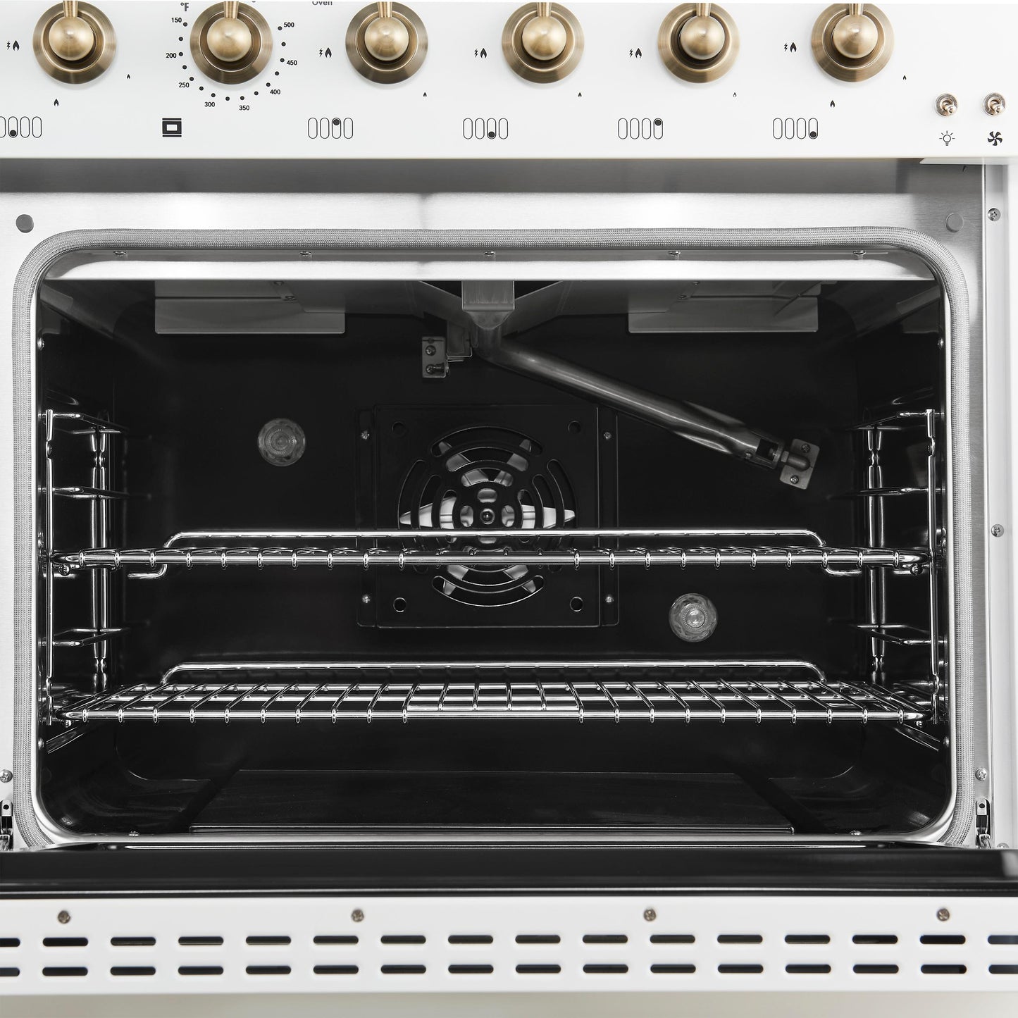 Forno FFSGS621948WHT Forno Antico 48-Inch Freestanding Gas Range, White, Antique Brass Design, 8 Burners, Griddle, Double Ovens, Energy Efficient