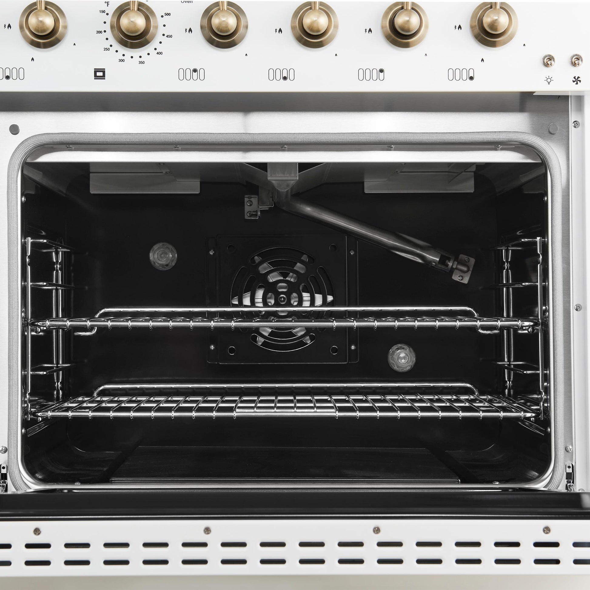 Forno FFSGS621948WHT Forno Antico 48-Inch Freestanding Gas Range, White, Antique Brass Design, 8 Burners, Griddle, Double Ovens, Energy Efficient