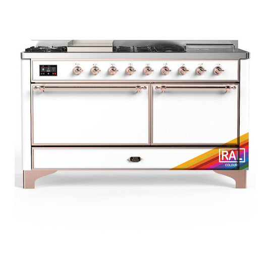 Ilve UM60FSQNR3RAPLP Ilve Um60Fsqnr3Raplp Majestic Iii 60 Inch Dual Fuel Range With 7 Burners, Griddle And French Top, Dual Function Burner With Up To 25,000 Btu (Liquid Propane, Solid Door, Ral, Copper)