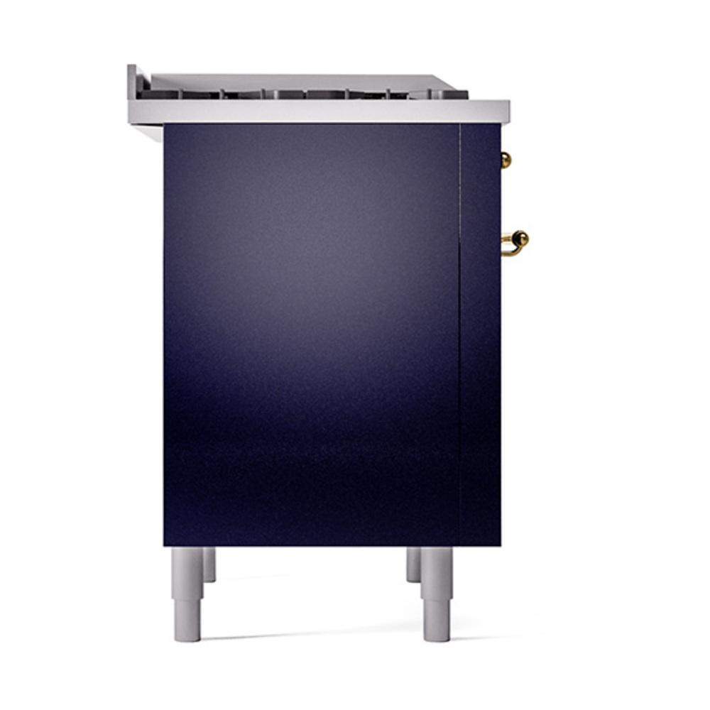 Ilve UN36FQNMPMBG Ilve Un36Fqnmpmbg Nostalgie Ii Noblesse 36" Dual Fuel Range (Natural Gas, Solid Door, Midnight Blue, Brass)