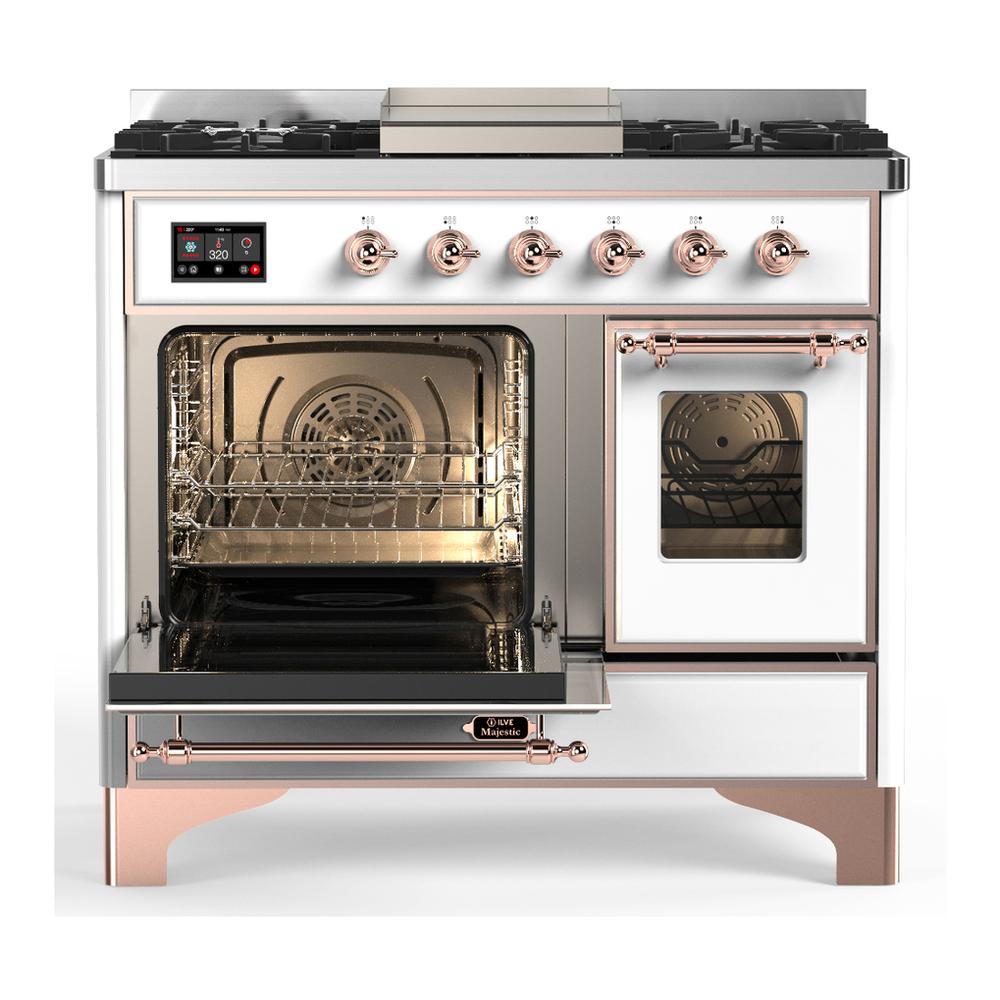 Ilve UMD40FNR3WHP Ilve Umd40Fnr3Whp Majestic Iii 40 Inch Dual Fuel Range With 6 Burners And Griddle, Dual Function Burner Up To 25,000 Btu (Natural Gas, Triple Glass Door, White, Copper)