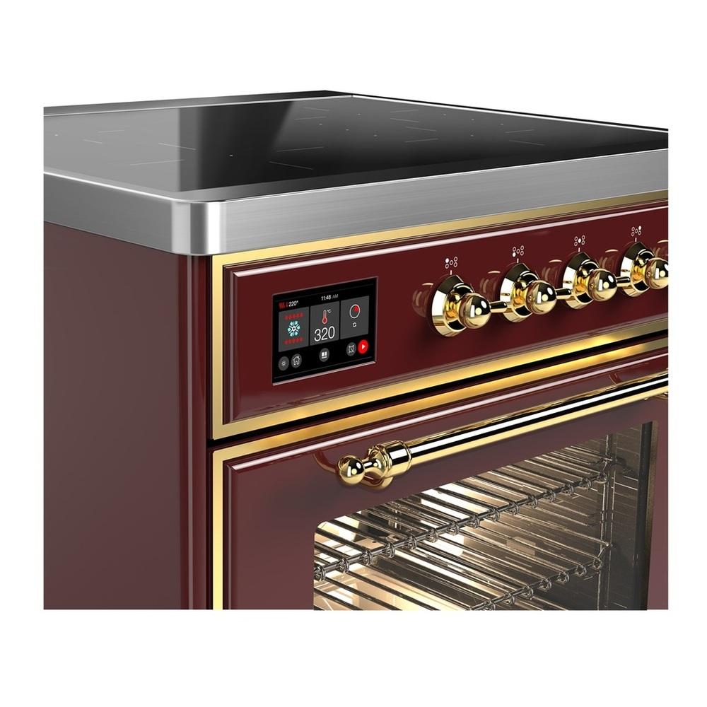 Ilve UMIB30NR3BUG Ilve Umib30Nr3Bug Majestic Iii 30 Inch Induction Range With 4 Elements, 4 Cu. Ft. Oven Capacity (Triple Glass Door, Burgundy, Brass)
