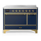 Ilve UMIB48QNR3MBG Ilve Umib48Qnr3Mbg Majestic Iii 48 Inch Induction Range With 6 Elements, 5.02 Cu. Ft. Total Oven Capacity (Solid Door, Midnight Blue, Brass)