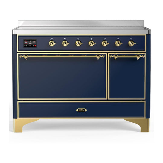 Ilve UMIB48QNR3MBG Ilve Umib48Qnr3Mbg Majestic Iii 48 Inch Induction Range With 6 Elements, 5.02 Cu. Ft. Total Oven Capacity (Solid Door, Midnight Blue, Brass)