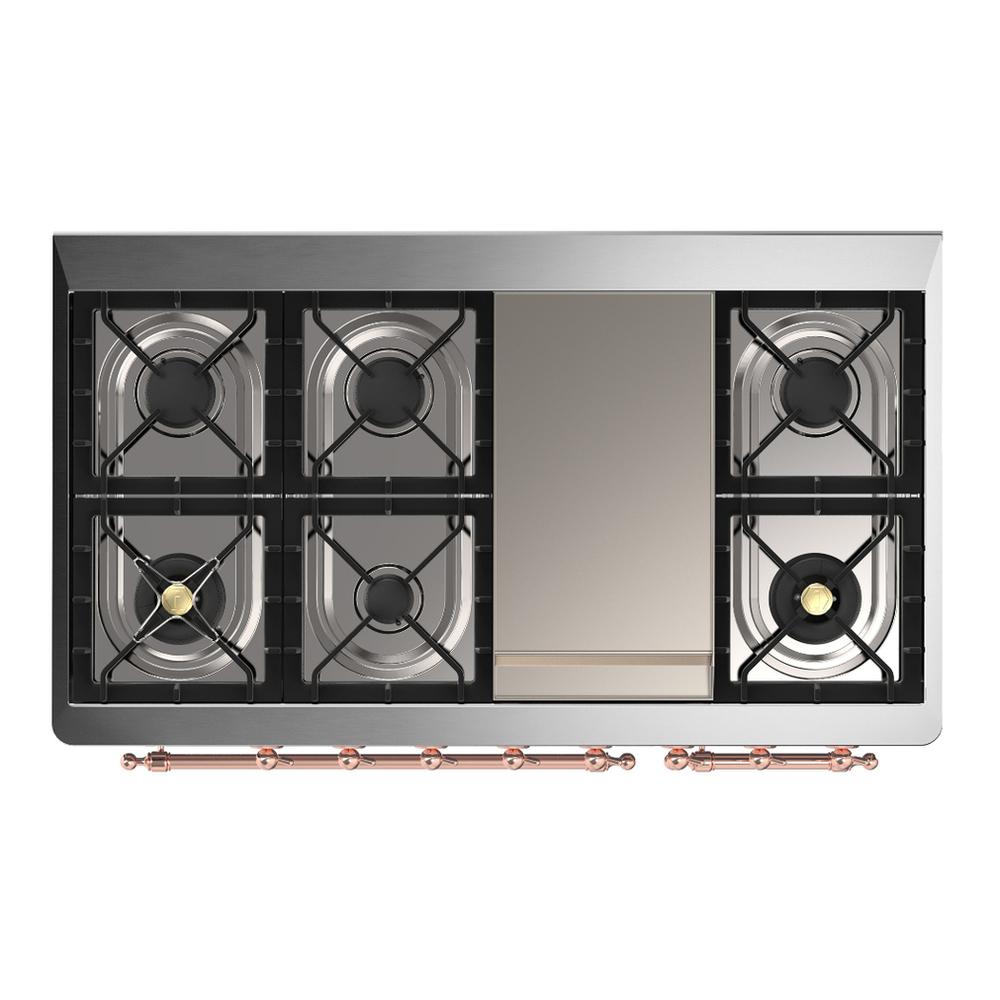 Ilve UM48FNR3BGPLP Ilve Um48Fnr3Bgplp Majestic Iii 48 Inch Dual Fuel Range With 8 Burners And Griddle, Dual Function Burner Up To 25,000 Btu (Liquid Propane, Triple Glass Door, Blue Grey, Copper)