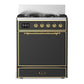 Ilve UM30QNR3MGG Ilve Um30Qnr3Mgg Majestic Iii 30 Inch Dual Fuel Range With 5 Black Brass Burners, Dual Function Burner Up To 25,000 Btu (Natural Gas, Solid Door, Graphite Matte, Brass)