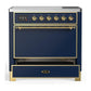 Ilve UMIB36QNR3MBG Ilve Umib36Qnr3Mbg Majestic Iii 36 Inch Induction Range With 6 Elements, 3.5 Cu. Ft. Total Oven Capacity (Solid Door, Midnight Blue, Brass)