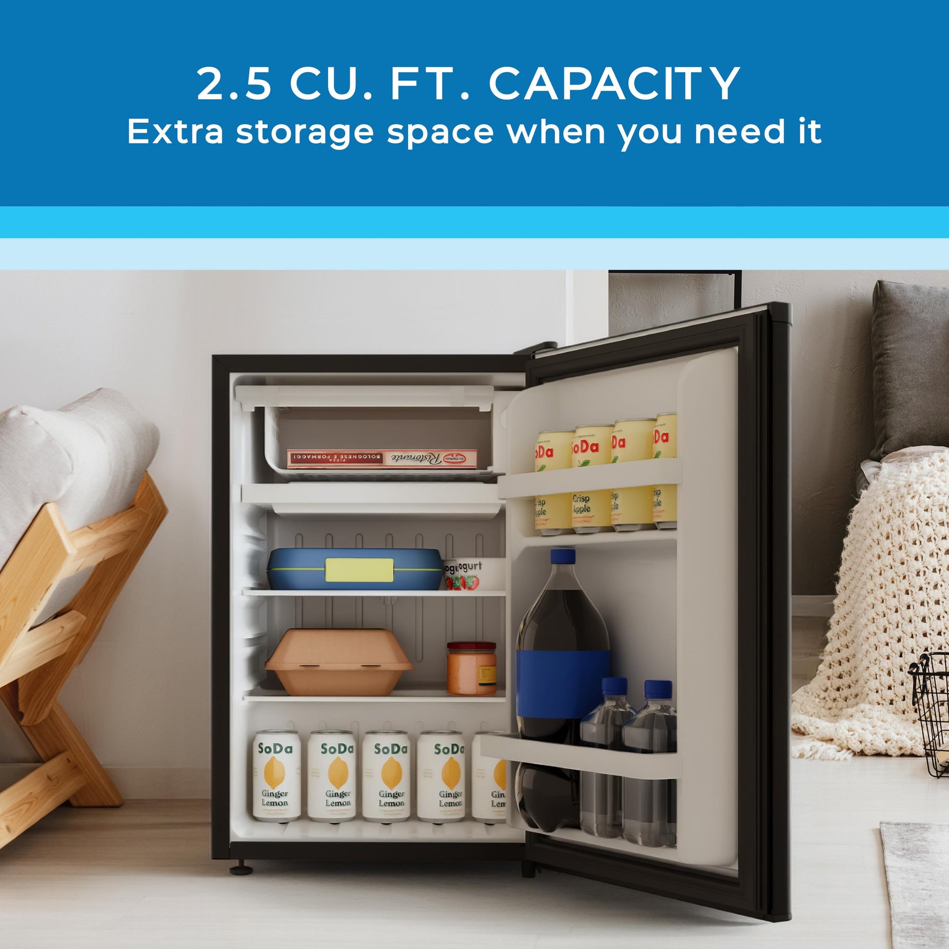 Avanti AVRM25F1B Avanti 2.5 Cu. Ft. Compact Refrigerator, Mini-Fridge, In Black (Avrm25F1B)
