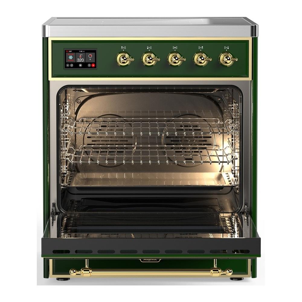 Ilve UMIB30QNR3EGG Ilve Umib30Qnr3Egg Majestic Iii 30 Inch Induction Range With 4 Elements, 4 Cu. Ft. Oven Capacity (Solid Door, Emerald Green, Brass)