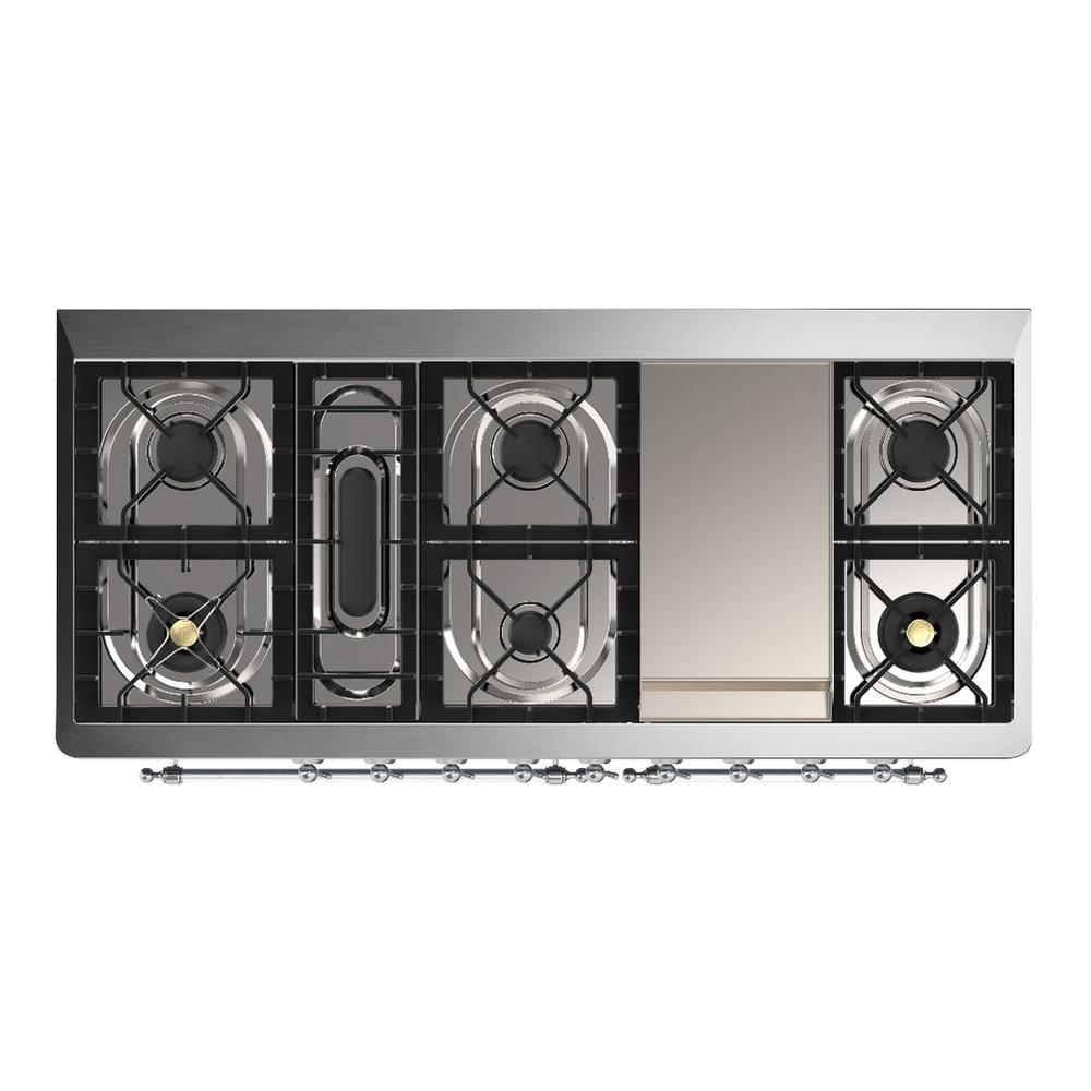 Ilve UM60FNR3BKCLP Ilve Um60Fnr3Bkclp Majestic Iii 60 Inch Dual Fuel Range With 9 Burners And Griddle, Dual Function Burner Up To 25,000 Btu (Liquid Propane, Triple Glass Door, Glossy Black, Chrome)