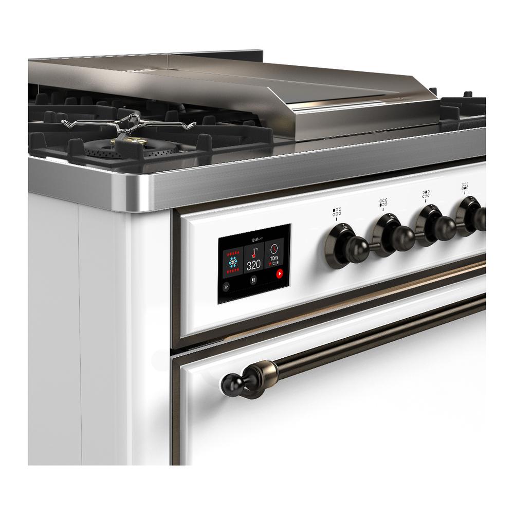 Ilve UM36FQNR3WHB Ilve Um36Fqnr3Whb Majestic Iii 36 Inch Dual Fuel Range With 6 Black Brass Burners And Griddle, Dual Function Burner Up To 25,000 Btu (Solid Door, White, Burnished, Natural Gas)