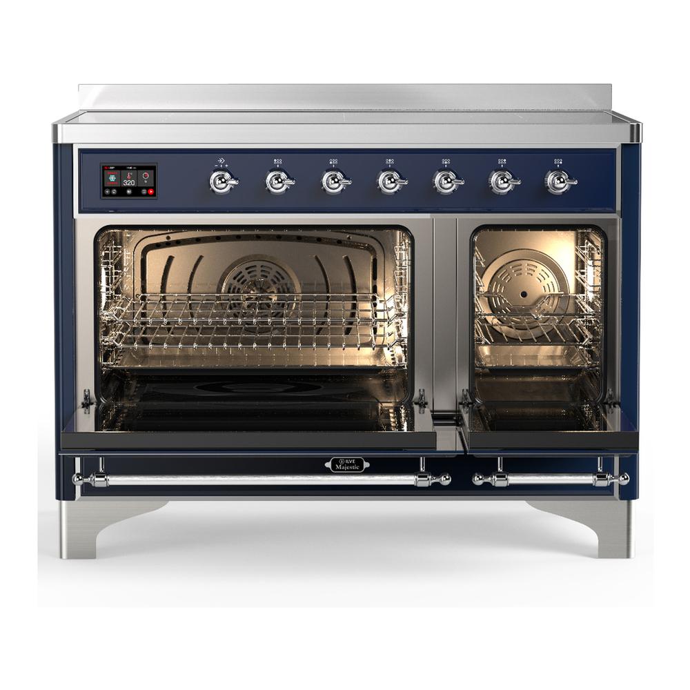 Ilve UMIB48QNR3MBC Ilve Umib48Qnr3Mbc Majestic Iii 48 Inch Induction Range With 6 Elements, 5.02 Cu. Ft. Total Oven Capacity (Solid Door, Midnight Blue, Chrome)