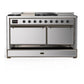 Ilve UM60FSQNR3SSBLP Ilve Um60Fsqnr3Ssblp Majestic Iii 60 Inch Dual Fuel Range With 7 Burners, Griddle And French Top, Dual Function Burner With Up To 25,000 Btu (Liquid Propane, Solid Door, Stainless Steel, Burnished)