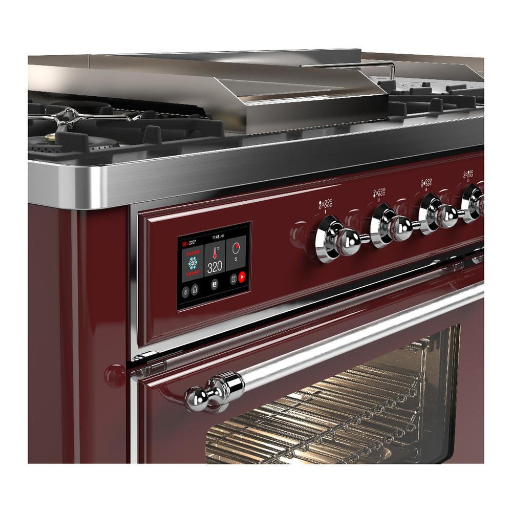 Ilve UM60FSNR3BUC Ilve Um60Fsnr3Buc Majestic Iii 60 Inch Dual Fuel Range With 7 Burners, Griddle And French Top, Dual Function Burner With Up To 25,000 Btu (Natural Gas, Triple Glass Door, Burgundy, Chrome)