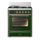 Ilve UM30NR3EGP Ilve Um30Nr3Egp Majestic Iii 30 Inch Dual Fuel Range With 5 Black Brass Burners, Dual Function Burner Up To 25,000 Btu (Natural Gas, Triple Glass Door, Emerald Green, Copper)
