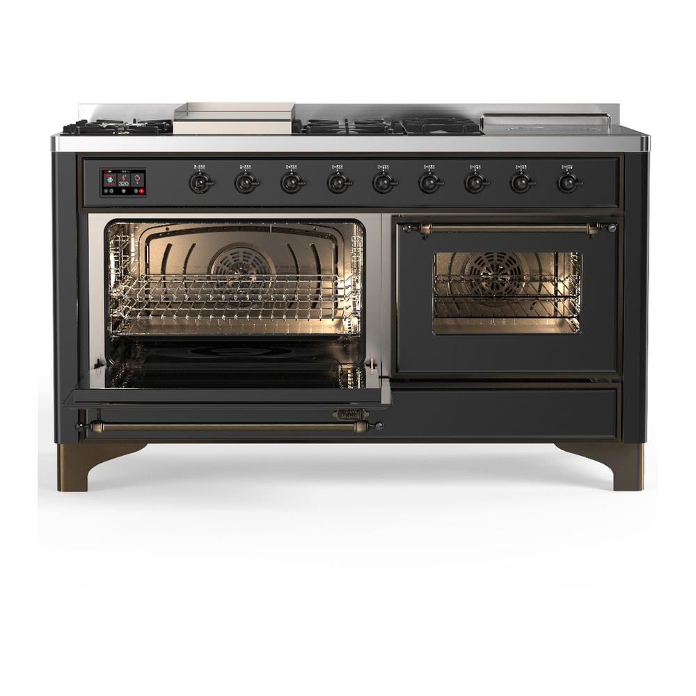 Ilve UM60FSNR3MGBLP Ilve Um60Fsnr3Mgblp Majestic Iii 60 Inch Dual Fuel Range With 7 Burners, Griddle And French Top, Dual Function Burner With Up To 25,000 Btu (Liquid Propane, Triple Glass Door, Graphite Matte, Burnished)