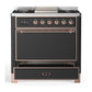 Ilve UM36FQNR3MGP Ilve Um36Fqnr3Mgp Majestic Iii 36 Inch Dual Fuel Range With 6 Black Brass Burners And Griddle, Dual Function Burner Up To 25,000 Btu (Solid Door, Graphite Matte, Copper, Natural Gas)