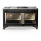 Ilve UM60FSQNR3BKB Ilve Um60Fsqnr3Bkb Majestic Iii 60 Inch Dual Fuel Range With 7 Burners, Griddle And French Top, Dual Function Burner With Up To 25,000 Btu (Natural Gas, Solid Door, Glossy Black, Burnished)