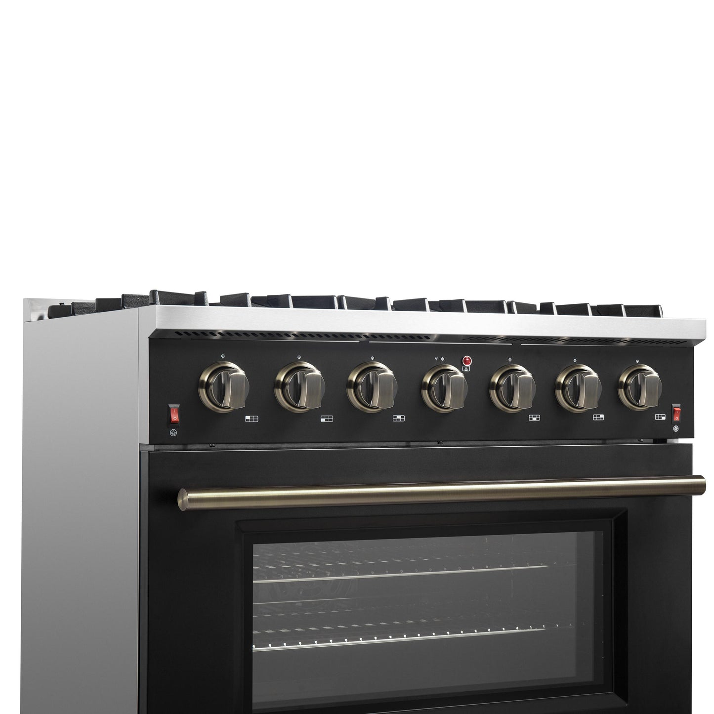 Forno FFSGS624436BLK Forno Galiano 36-Inch Freestanding Gas Range In Black With Antique Brass Design, 6 Burners, 83,000 Btu, 5.36 Cu.Ft. Convection Oven