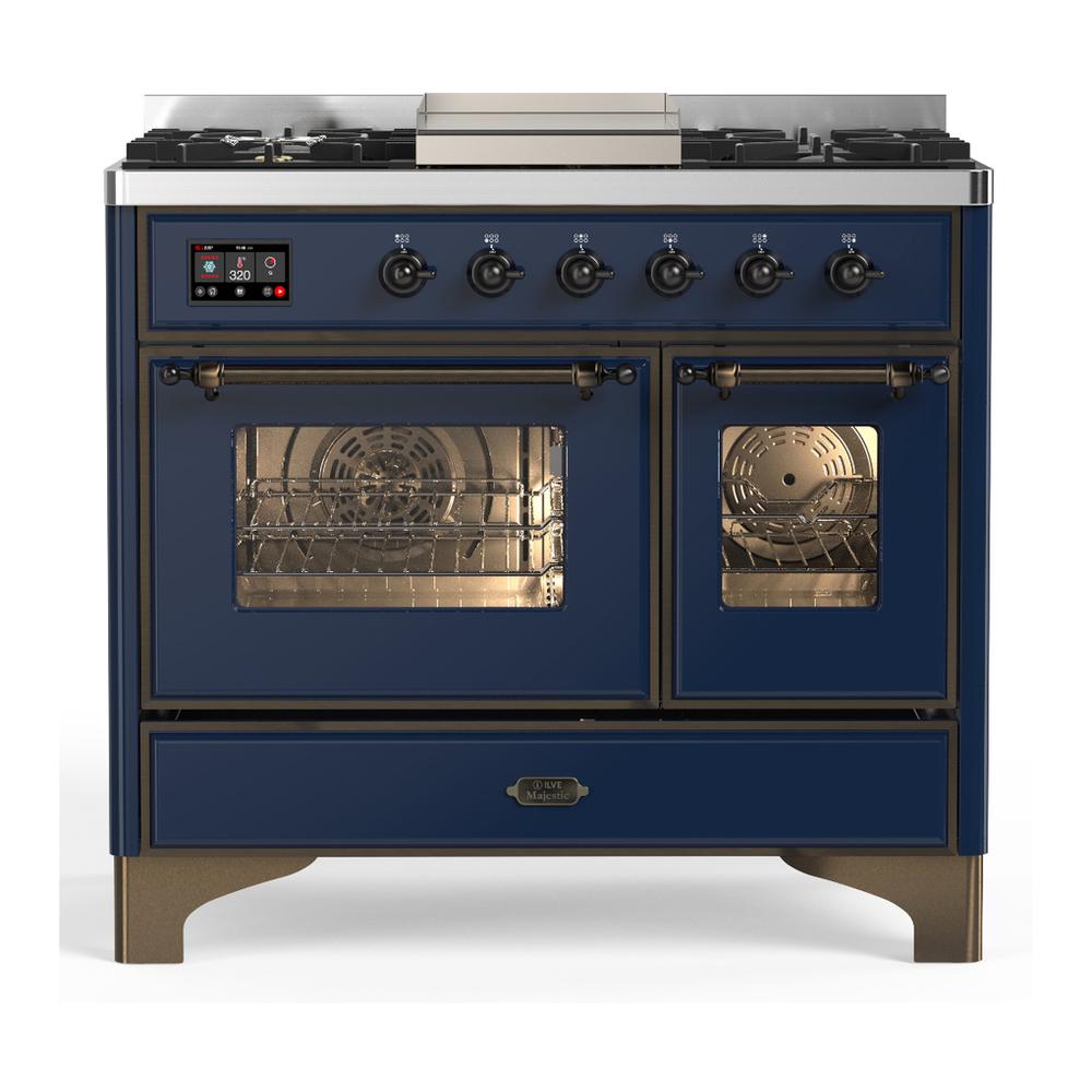 Ilve UMD40FNR3MBB Ilve Umd40Fnr3Mbb Majestic Iii 40 Inch Dual Fuel Range With 6 Burners And Griddle, Dual Function Burner Up To 25,000 Btu (Natural Gas, Triple Glass Door, Midnight Blue, Burnished)