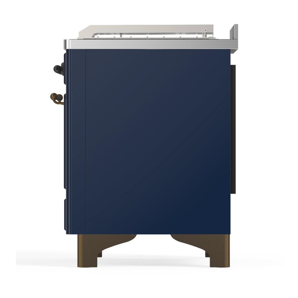 Ilve UM48FSQNR3MBB Ilve Um48Fsqnr3Mbb Majestic Iii 48 Inch Dual Fuel Range With 5 Black Brass Burners, Griddle And French Top, Dual Function Burner Up To 25,000 Btu (Natural Gas, Solid Door, Midnight Blue, Burnished)