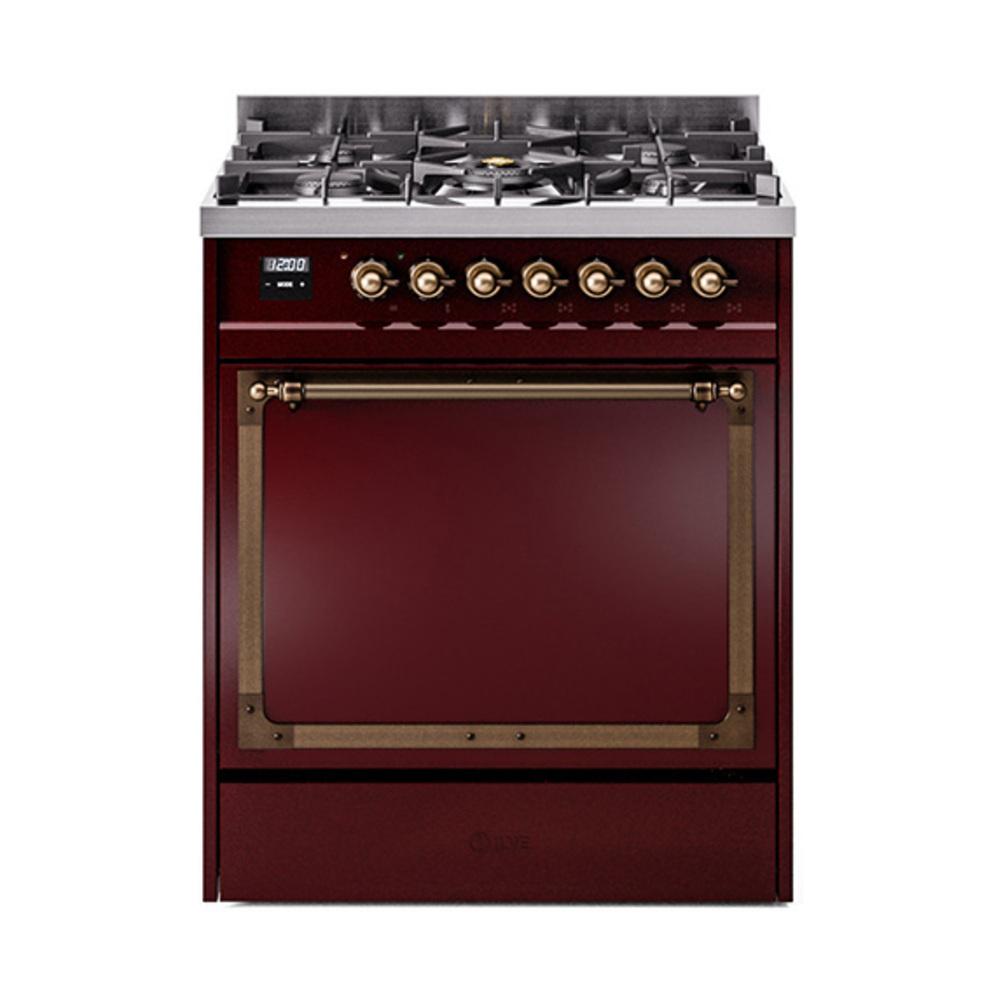 Ilve UN30QNMPBUBLP Ilve Un30Qnmpbublp Nostalgie Ii Noblesse 30" Dual Fuel Range (Liquid Propane, Solid Door, Burgundy, Burnished)