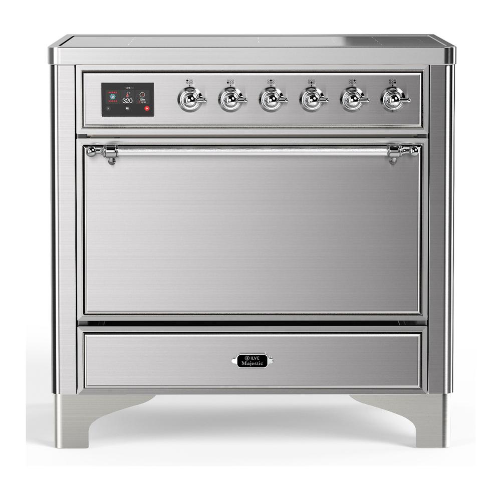 Ilve UMIB36QNR3SSC Ilve Umib36Qnr3Ssc Majestic Iii 36 Inch Induction Range With 6 Elements, 3.5 Cu. Ft. Total Oven Capacity (Solid Door, Stainless Steel, Chrome)