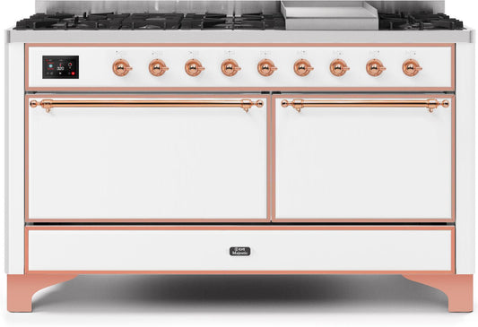 Ilve UM15FDQNS3WHPLP Majestic Ii 60 Inch Dual Fuel Liquid Propane Freestanding Range In White With Copper Trim