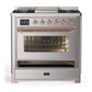 Ilve UM36FNR3SSP Ilve Um36Fnr3Ssp Majestic Iii 36 Inch Dual Fuel Range With 6 Black Brass Burners And Griddle, Dual Function Burner Up To 25,000 Btu (Triple Glass Door, Stainless Steel, Copper, Natural Gas)