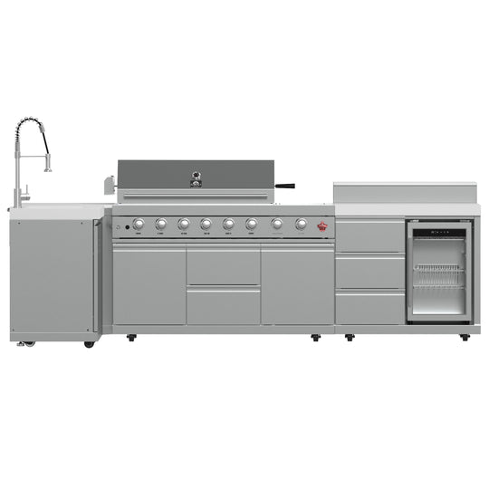 Forno FODKT2520WHT Forno Bulnes 40-Inch Bbq, 95,000 Btu, 5 Burners, Sear & Rotisserie Infrared With Side Burner, Stainless Steel Outdoor Kitchen With 1.8 Cu.Ft. Beverage Center & White Sintered Stone Countertops