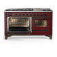 Ilve UM60FNR3BUBLP Ilve Um60Fnr3Bublp Majestic Iii 60 Inch Dual Fuel Range With 9 Burners And Griddle, Dual Function Burner Up To 25,000 Btu (Liquid Propane, Triple Glass Door, Burgundy, Burnished)