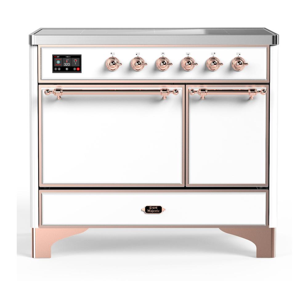 Ilve UMDIB40QNR3WHP Ilve Umdib40Qnr3Whp Majestic Iii 40 Inch Induction Range With 6 Elements, 3.82 Cu. Ft. Total Oven Capacity (Solid Door, White, Copper)