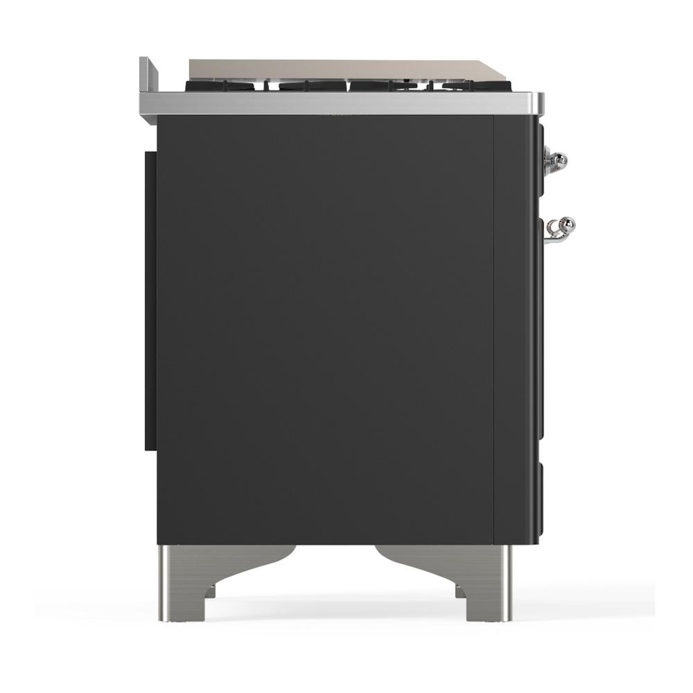 Ilve UM48FSQNR3MGC Ilve Um48Fsqnr3Mgc Majestic Iii 48 Inch Dual Fuel Range With 5 Black Brass Burners, Griddle And French Top, Dual Function Burner Up To 25,000 Btu (Natural Gas, Solid Door, Graphite Matte, Chrome)