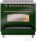 Ilve UPI366NMPEGG Nostalgie Ii 36 Inch Electric Freestanding Range In Emerald Green With Brass Trim