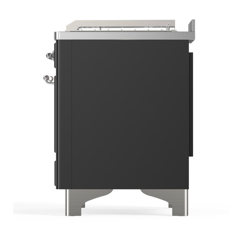Ilve UM48FSQNR3MGCLP Ilve Um48Fsqnr3Mgclp Majestic Iii 48 Inch Dual Fuel Range With 5 Black Brass Burners, Griddle And French Top, Dual Function Burner Up To 25,000 Btu (Liquid Propane, Solid Door, Graphite Matte, Chrome)