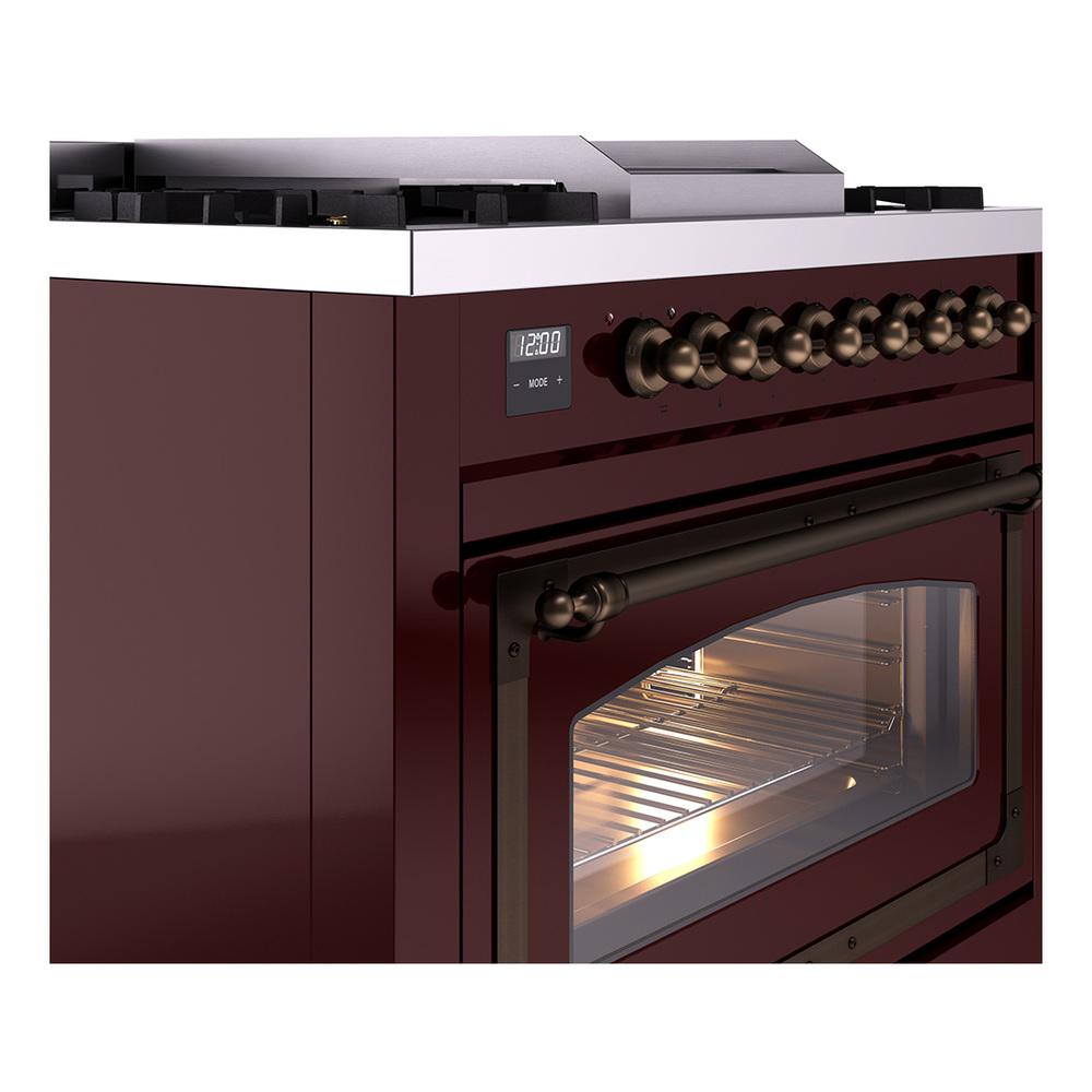 Ilve UN36FNMPBUBLP Ilve Un36Fnmpbublp Nostalgie Ii Noblesse 36" Dual Fuel Range (Liquid Propane, Triple Glass Door, Burgundy, Burnished)