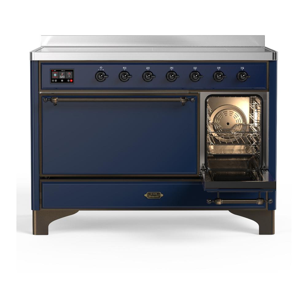 Ilve UMIB48QNR3MBB Ilve Umib48Qnr3Mbb Majestic Iii 48 Inch Induction Range With 6 Elements, 5.02 Cu. Ft. Total Oven Capacity (Solid Door, Midnight Blue, Burnished)
