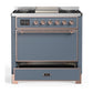 Ilve UM36FQNR3BGP Ilve Um36Fqnr3Bgp Majestic Iii 36 Inch Dual Fuel Range With 6 Black Brass Burners And Griddle, Dual Function Burner Up To 25,000 Btu (Solid Door, Blue Grey, Copper, Natural Gas)