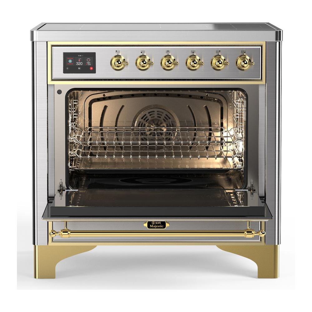 Ilve UMIB36QNR3SSG Ilve Umib36Qnr3Ssg Majestic Iii 36 Inch Induction Range With 6 Elements, 3.5 Cu. Ft. Total Oven Capacity (Solid Door, Stainless Steel, Brass)
