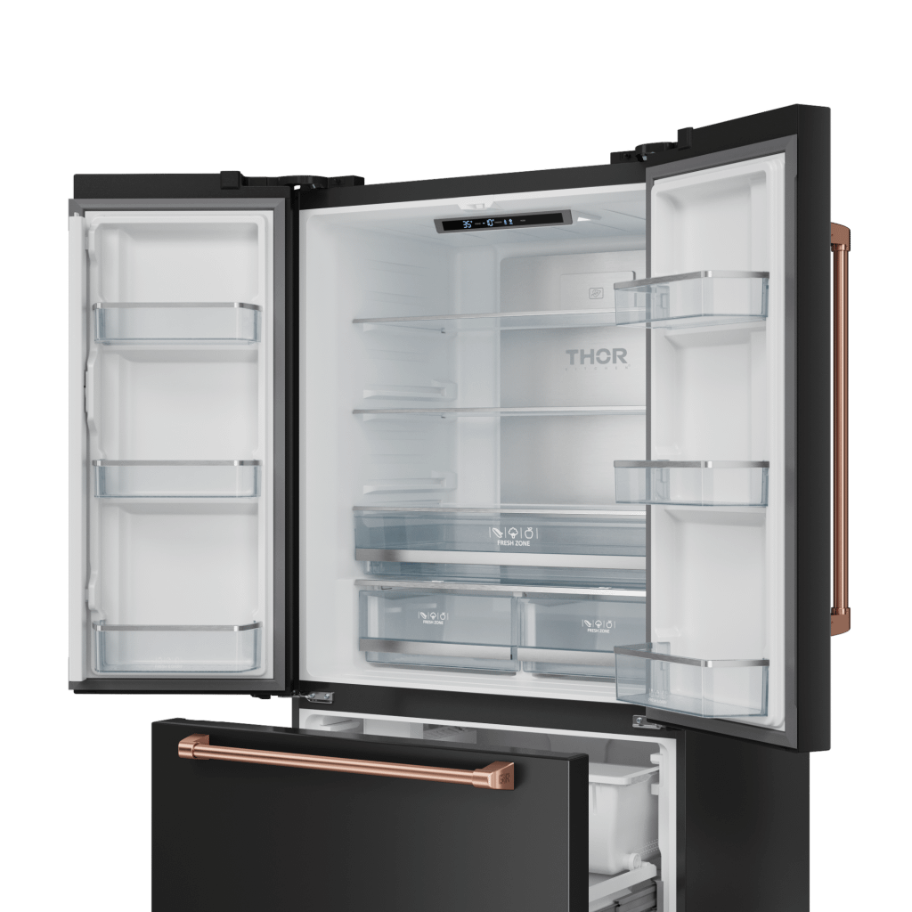 Thor Kitchen RF3621CTD00RSG 36 Inch 20.3 Cu Ft French Door Counter Depth Refrigerator With Ice Maker In Black/Rose Gold Gordon Ramsay Series - Rf3621Ctd00-Rsg